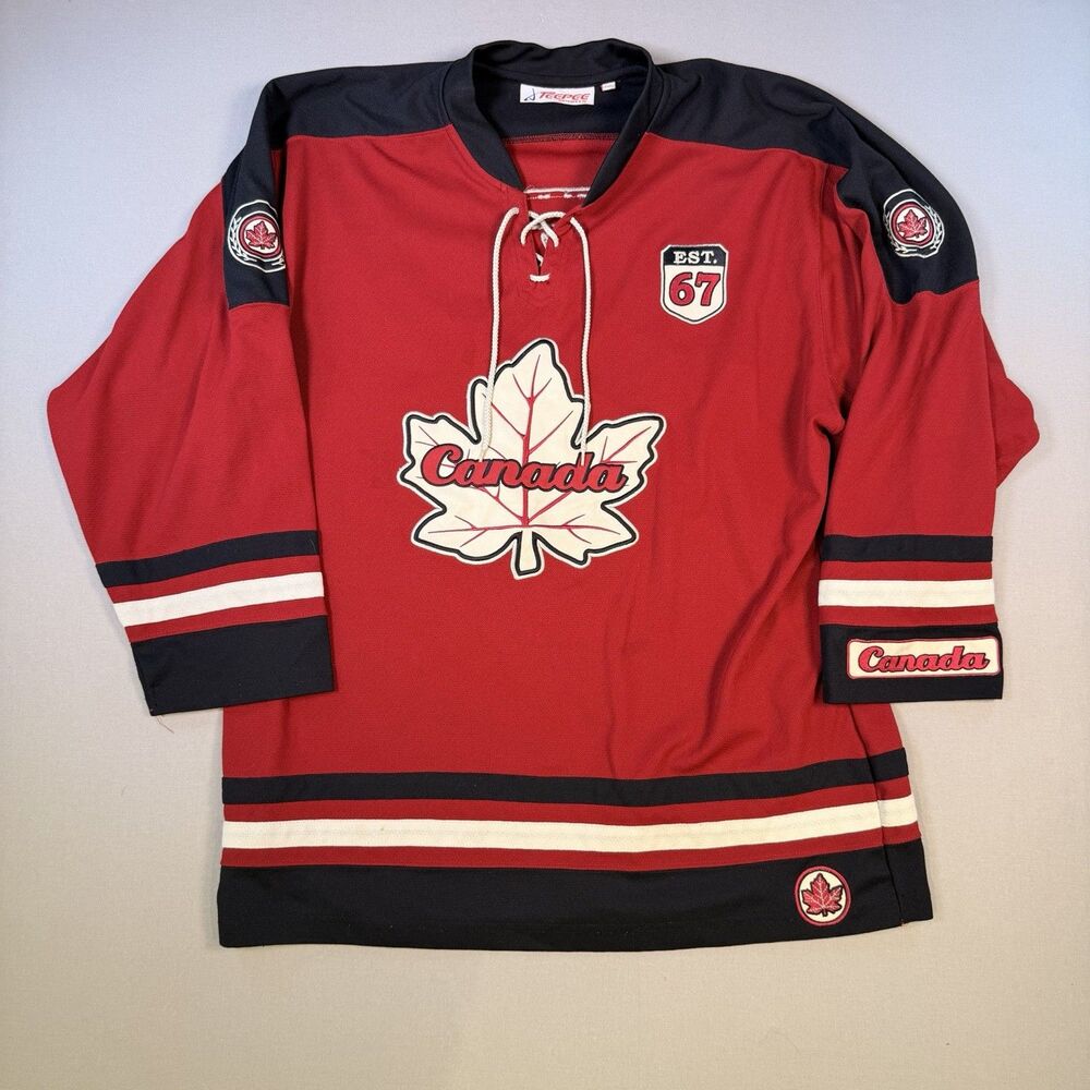 Vintage Teepee Sports Canada Hockey Official Jersey Mens Size Large Red